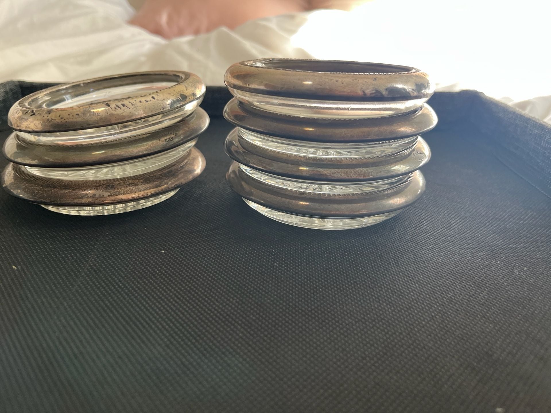 Vintage Italian Silverplate Crystal Glass Coasters Set of 7 4