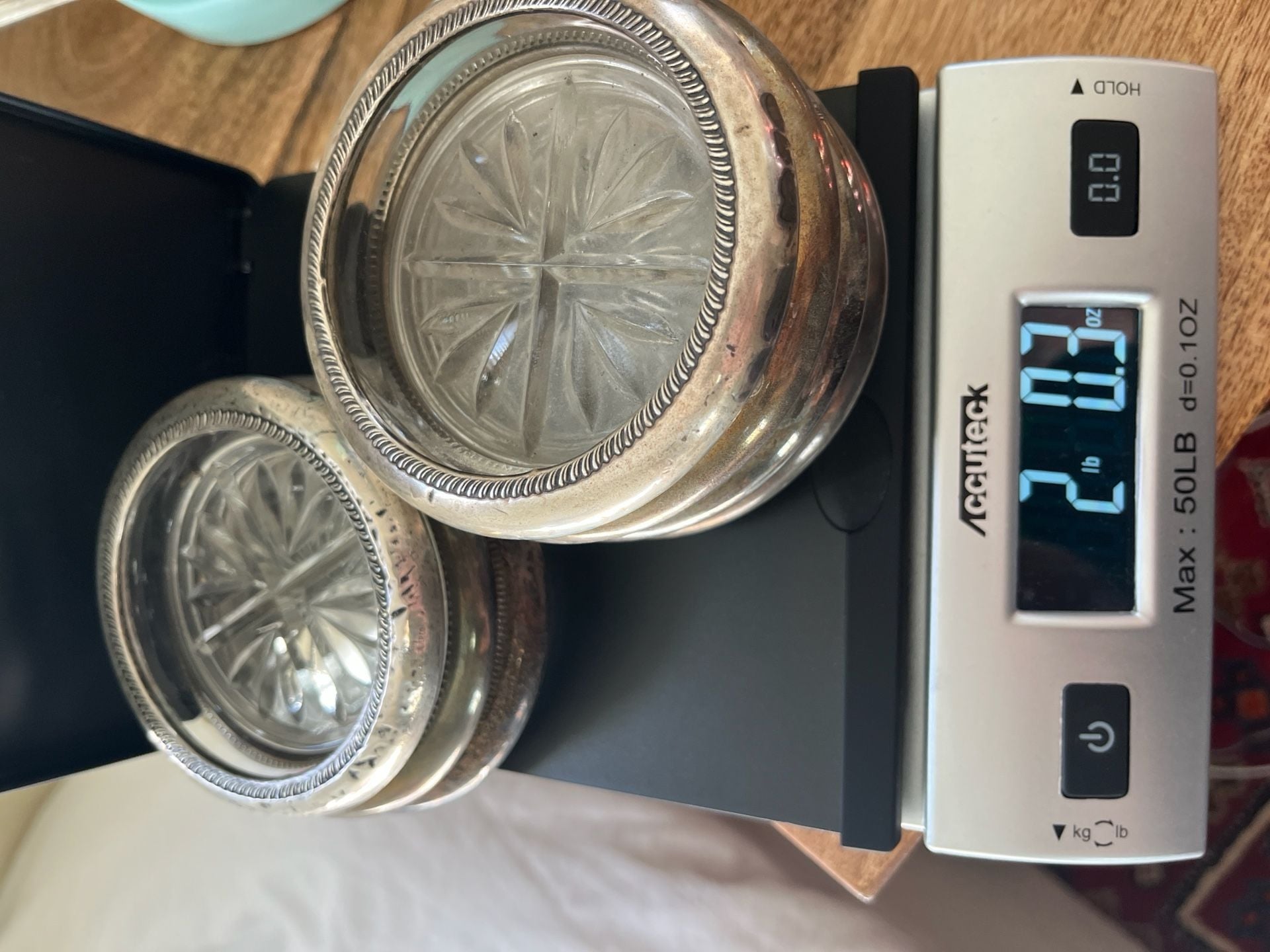 Vintage Italian Silverplate Crystal Glass Coasters Set of 7 8