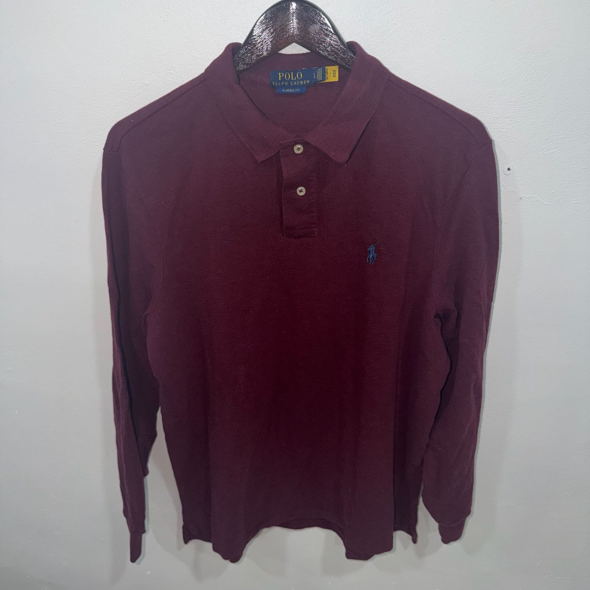 Men Polo Ralph Lauren Classic Fit Long Sleeve Polo Shirt Size L Burgundy 2