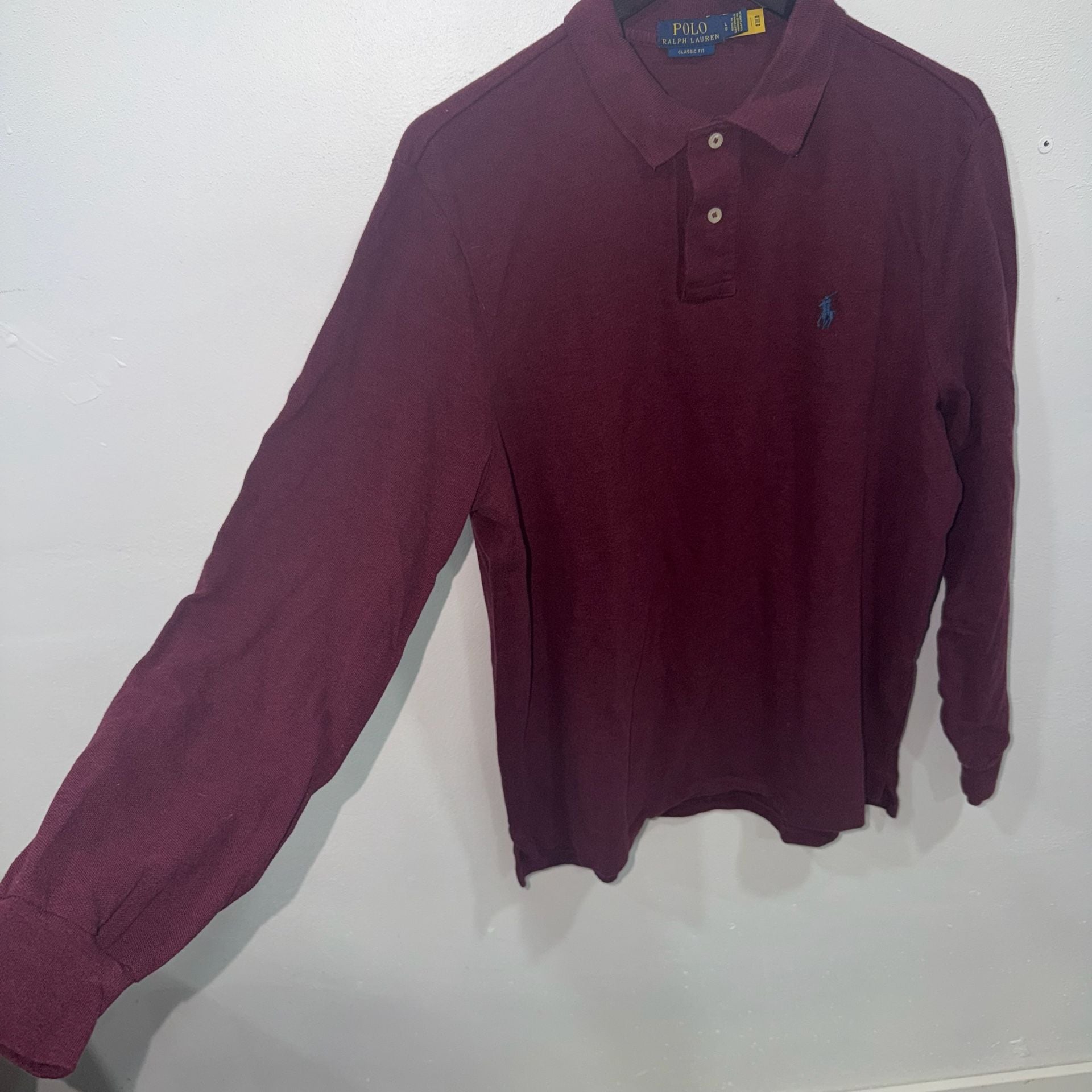 Men Polo Ralph Lauren Classic Fit Long Sleeve Polo Shirt Size L Burgundy 3