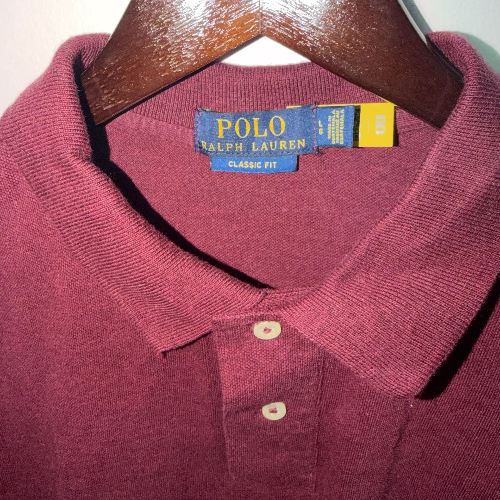 Men Polo Ralph Lauren Classic Fit Long Sleeve Polo Shirt Size L Burgundy 4