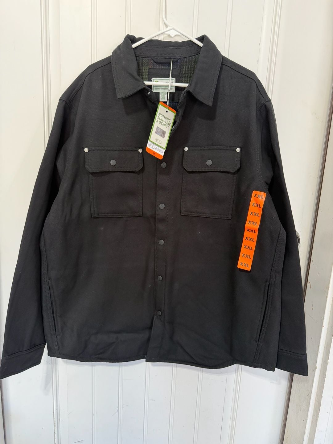 John Deere Canvas Shirt Jacket XXL Black Plaid Lined New With Tags 2