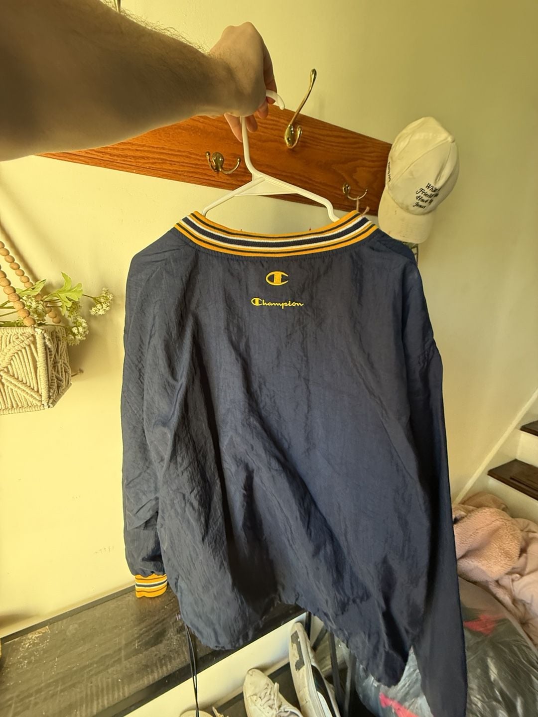 🏈 Fall Vintage Notre Dame Jacket 💙💛 90s College Windbreaker Pullover Size L 7