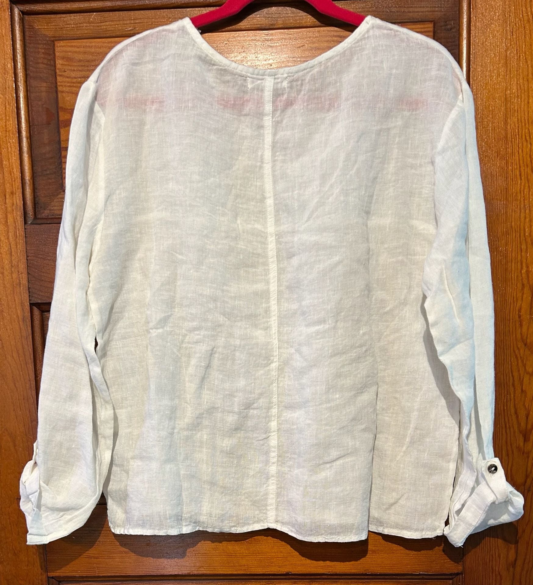 Little Lies Linen Blouse Size M White Long Sleeve Shirt 6
