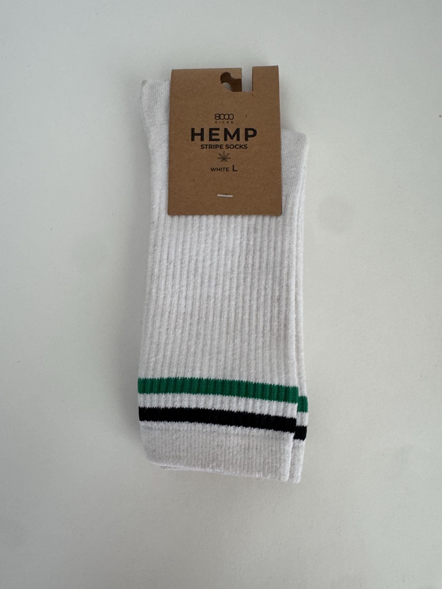 8000Kicks Hemp Stripe Socks Size L White 1