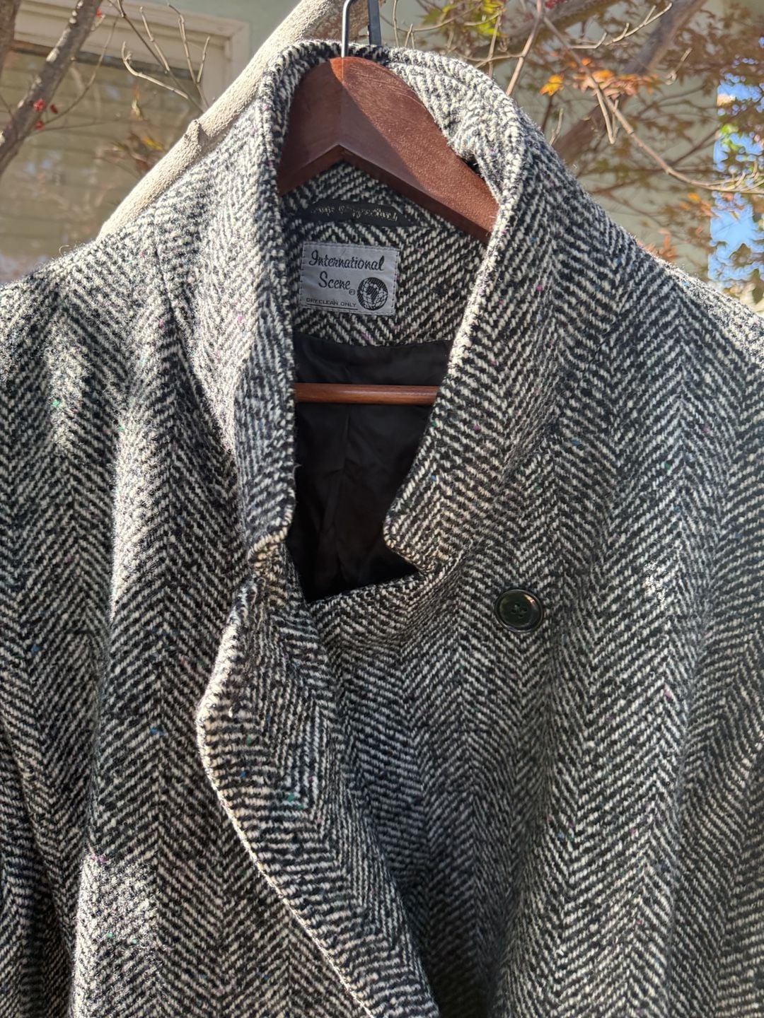 Vintage 90s Academia HerringBone Wool Long Trenchcoat 12