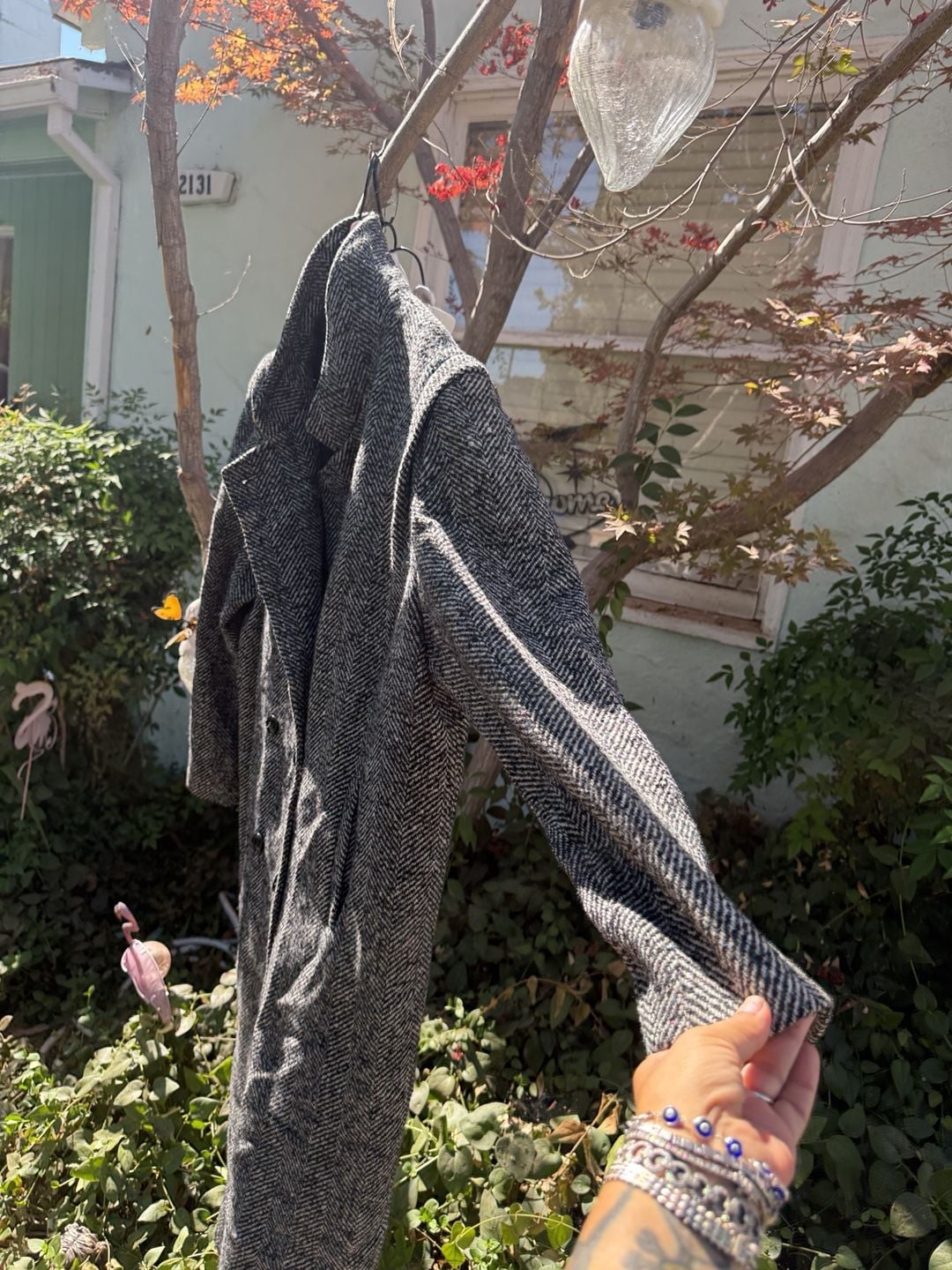 Vintage 90s Academia HerringBone Wool Long Trenchcoat 13