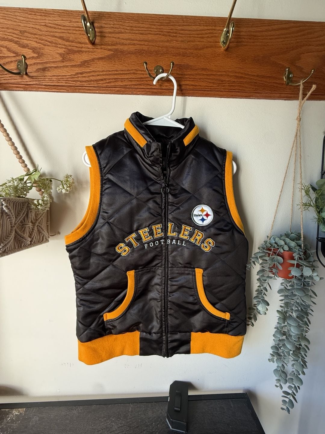 π€π Vintage Pittsburgh Steelers Puffer Vest π Black Gold Quilted size L 2
