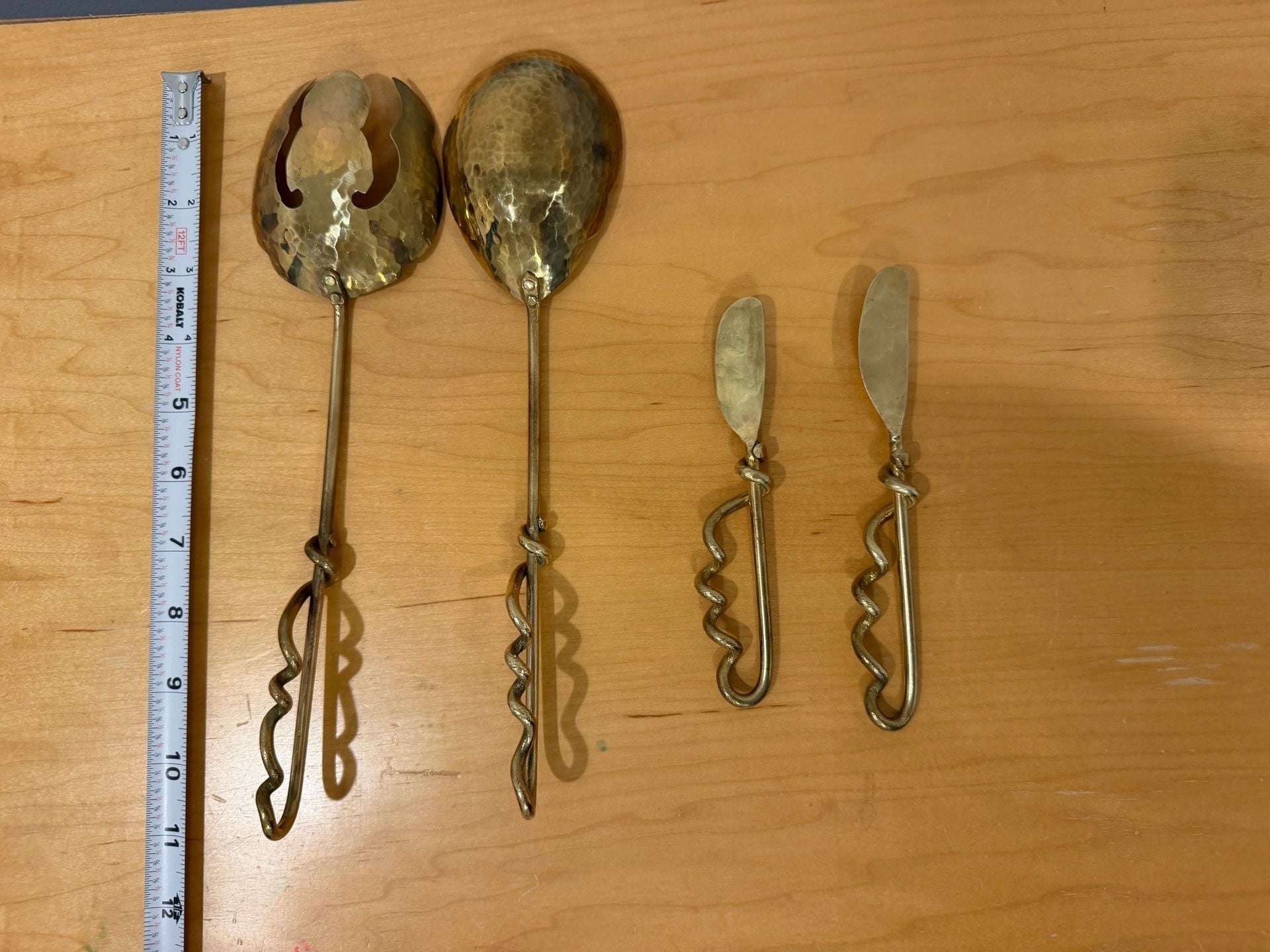 Vintage Cottage Core French Country Brass Salad Serving Set&Spreader Knives 4pcs 3