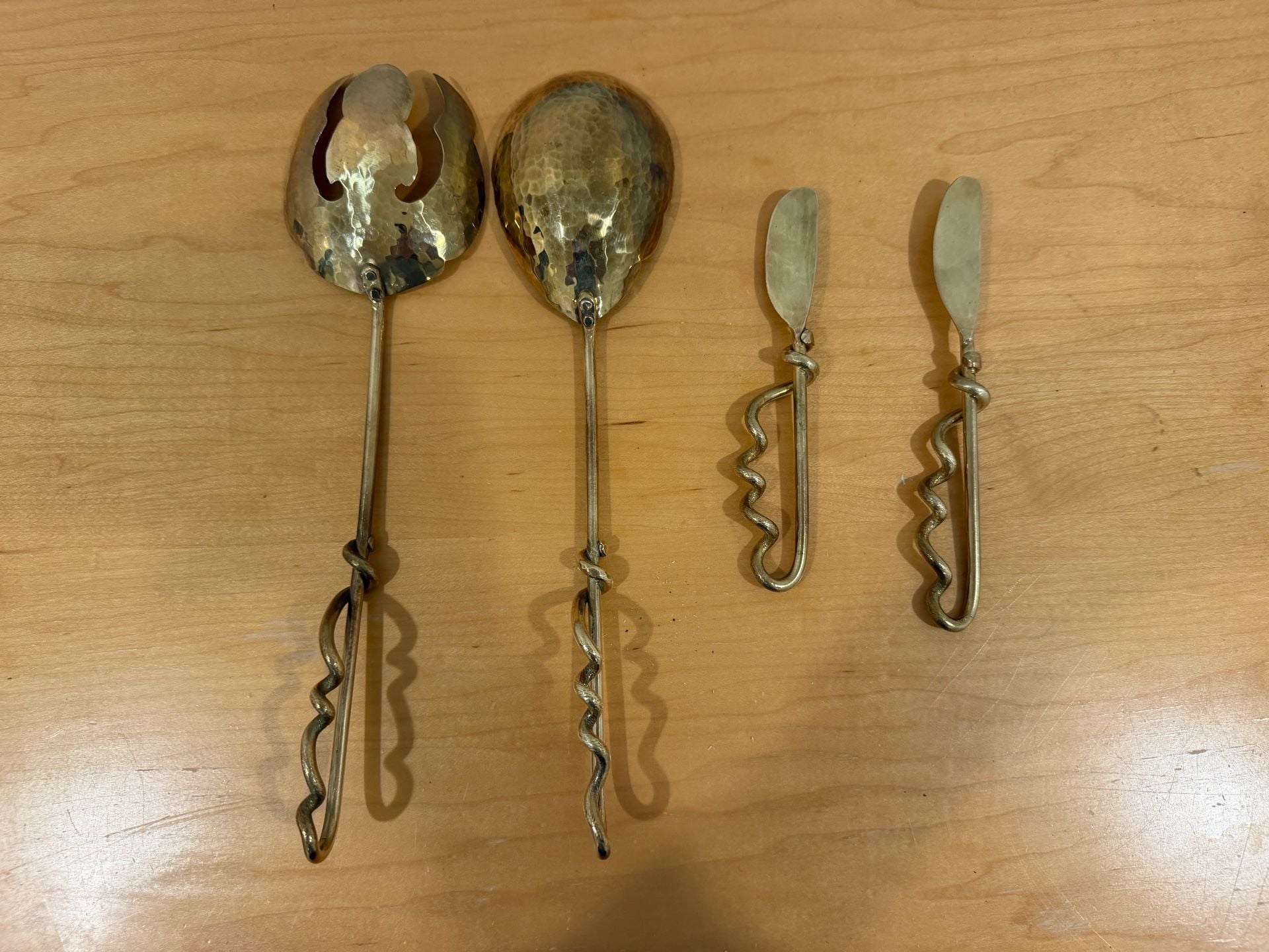 Vintage Cottage Core French Country Brass Salad Serving Set&Spreader Knives 4pcs 4