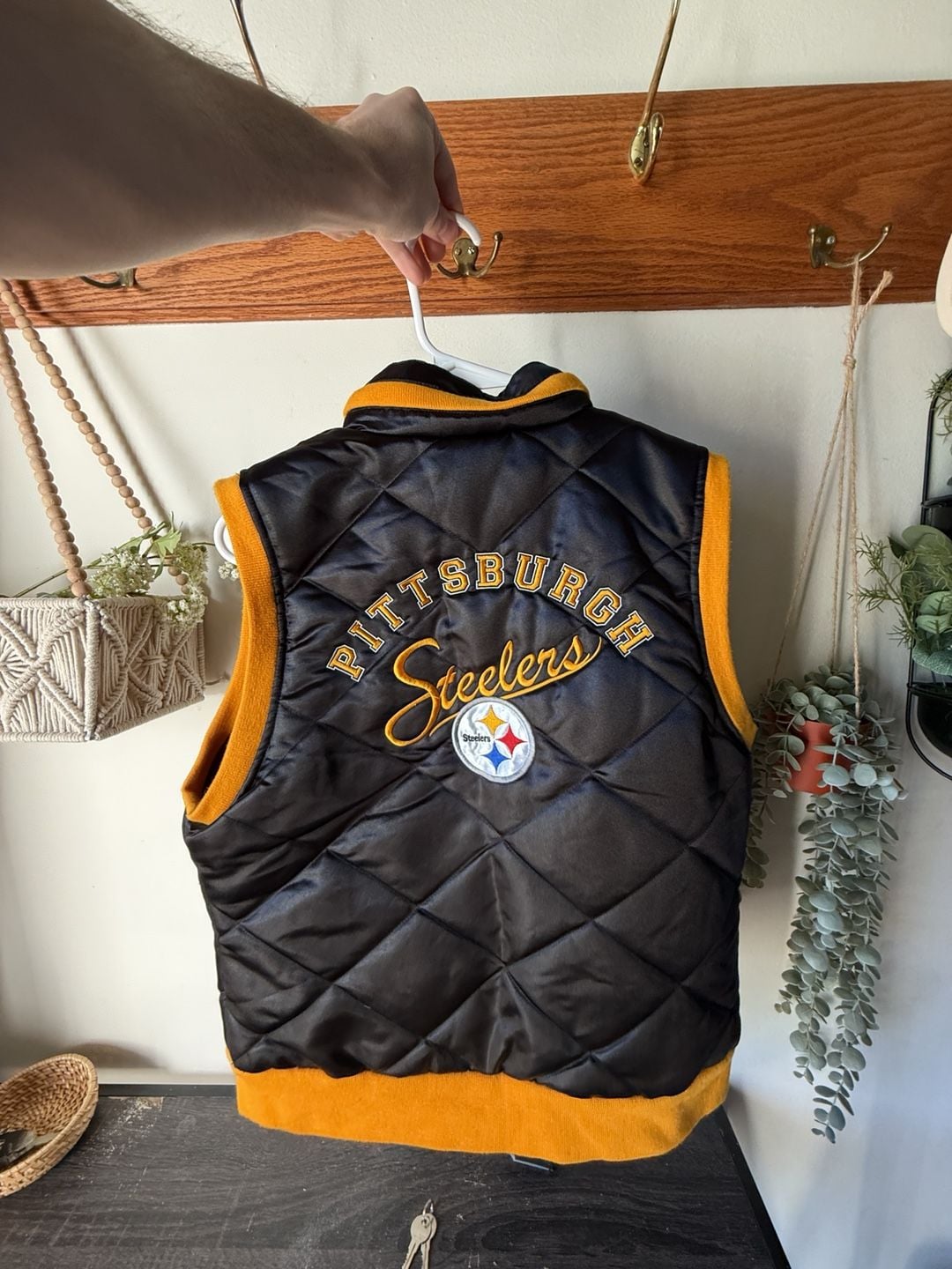 π€π Vintage Pittsburgh Steelers Puffer Vest π Black Gold Quilted size L 6