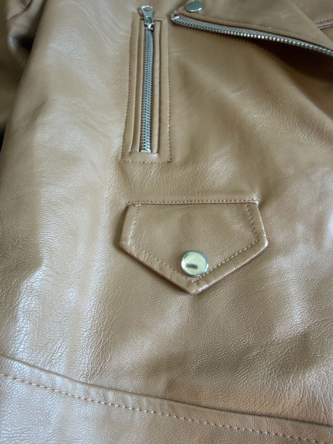 Love Tree Faux Leather Moto Jacket Size Medium Camel 8