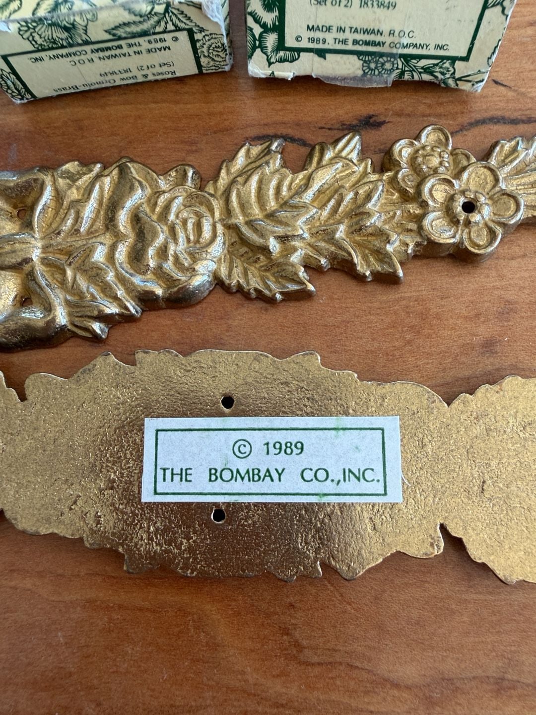 The Bombay Company Roses & Bow Ormolu-Brass Set of 4 Vintage 1989 3