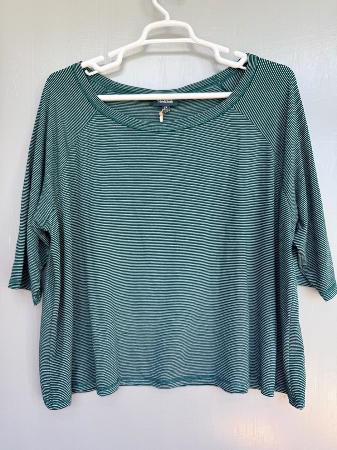 ModCloth Striped 3X Green Rayon Blend Tee Shirt Top 2
