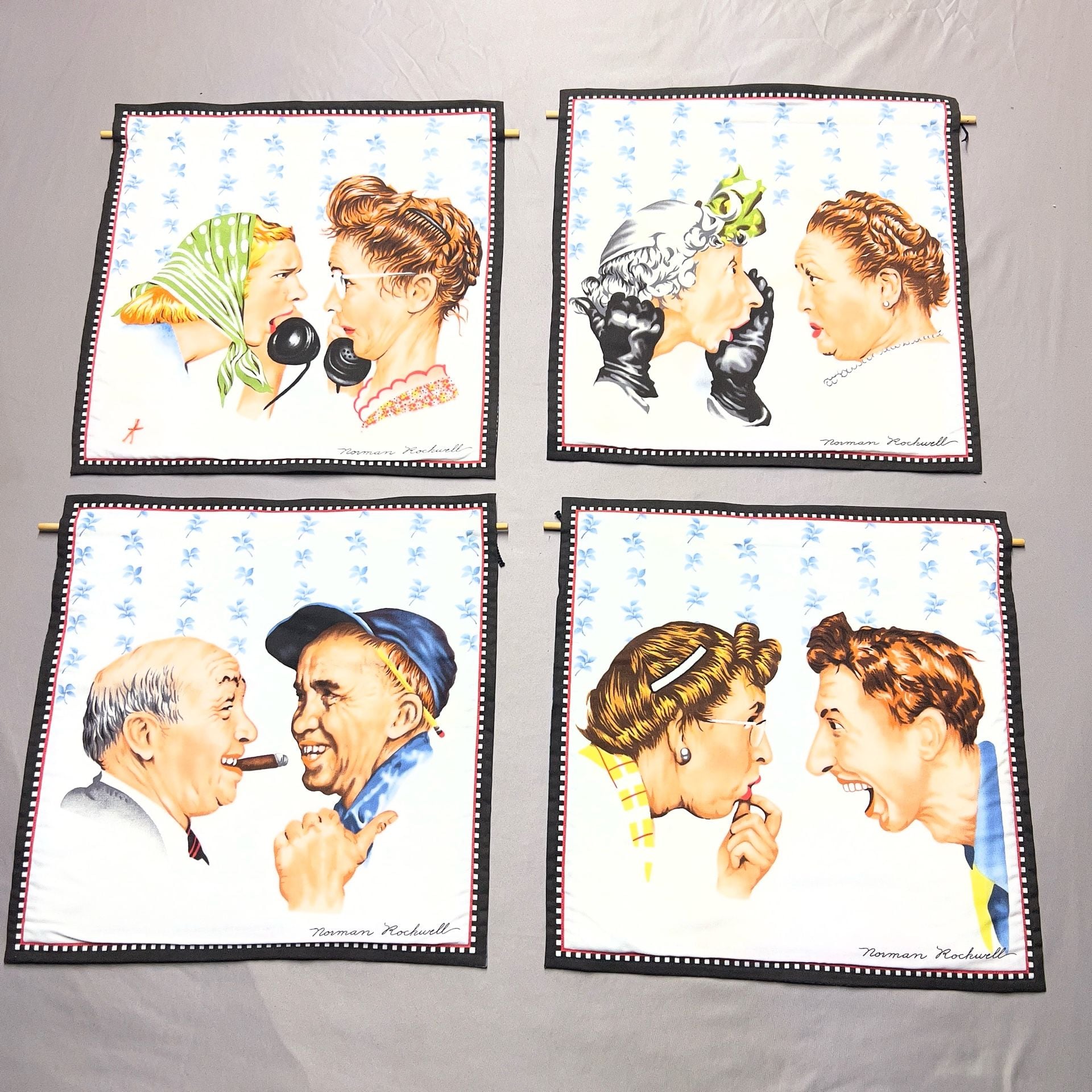 Norman Rockwell Vintage Hanging Wall Tapestry Set Of 4 Hand made From Original 1