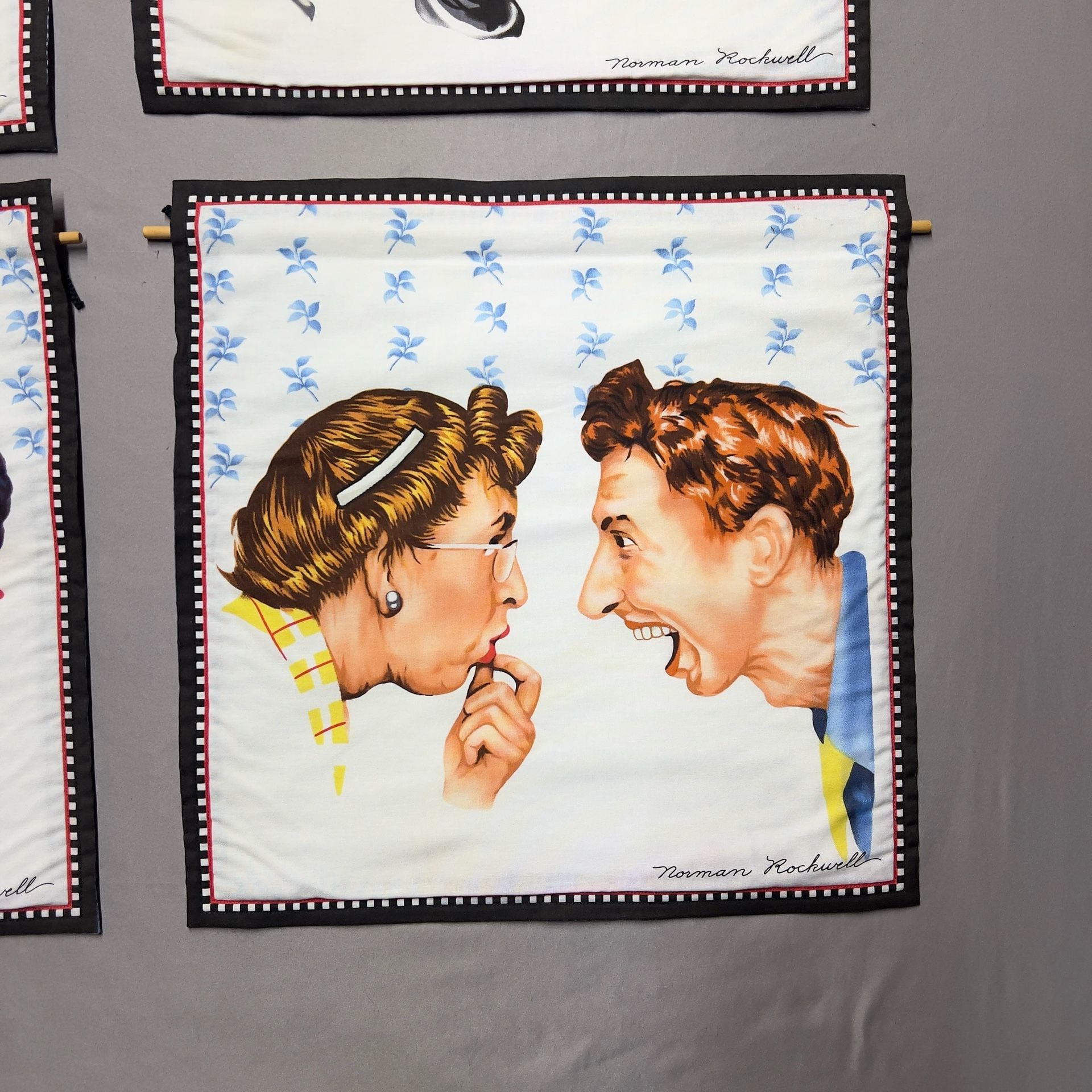 Norman Rockwell Vintage Hanging Wall Tapestry Set Of 4 Hand made From Original 2