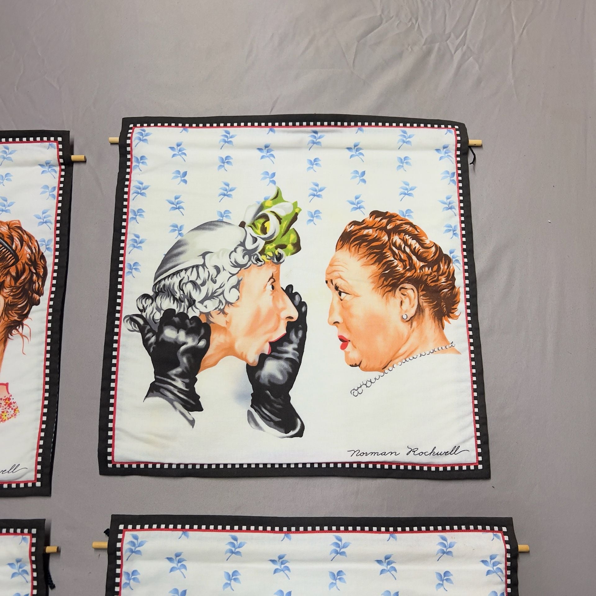 Norman Rockwell Vintage Hanging Wall Tapestry Set Of 4 Hand made From Original 5