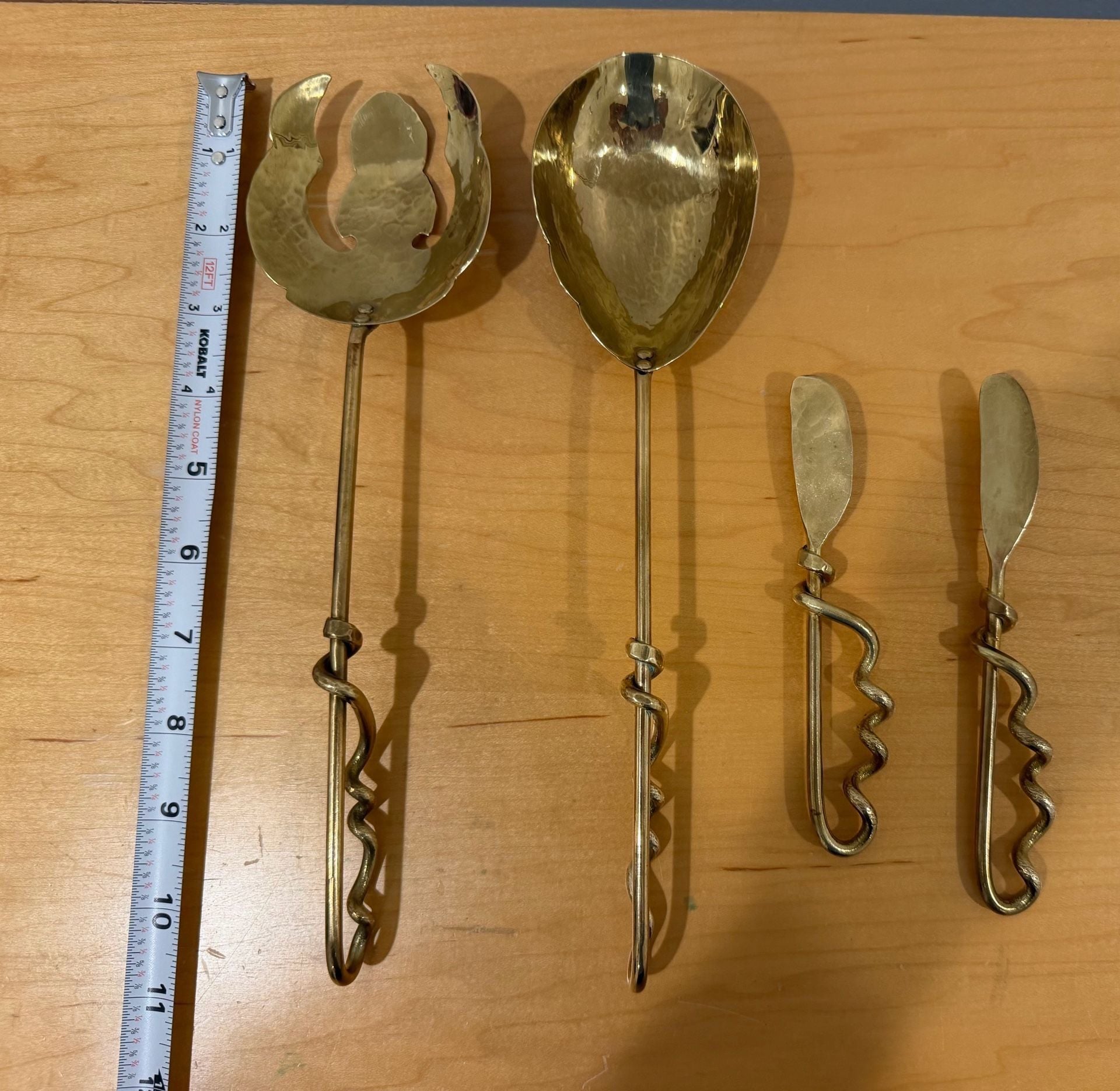 Vintage Cottage Core French Country Brass Salad Serving Set&Spreader Knives 4pcs 1