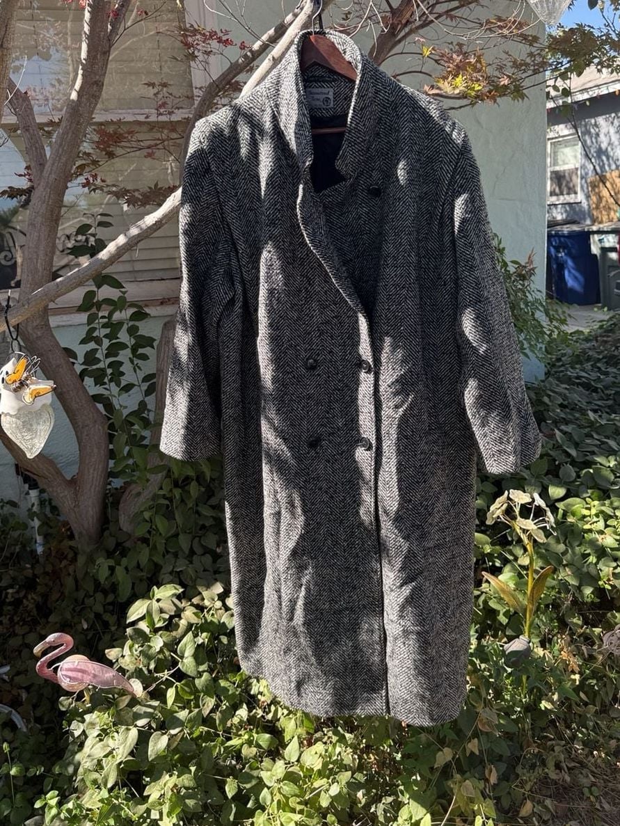 Vintage 90s Academia HerringBone Wool Long Trenchcoat 11