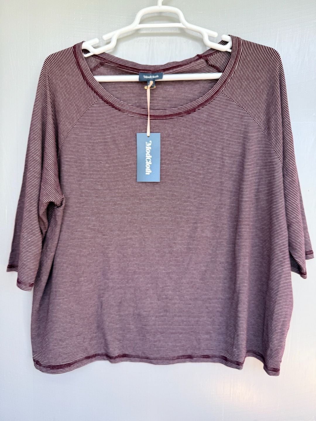 ModCloth Striped Top Size 3X Burgundy White Rayon Blend 2
