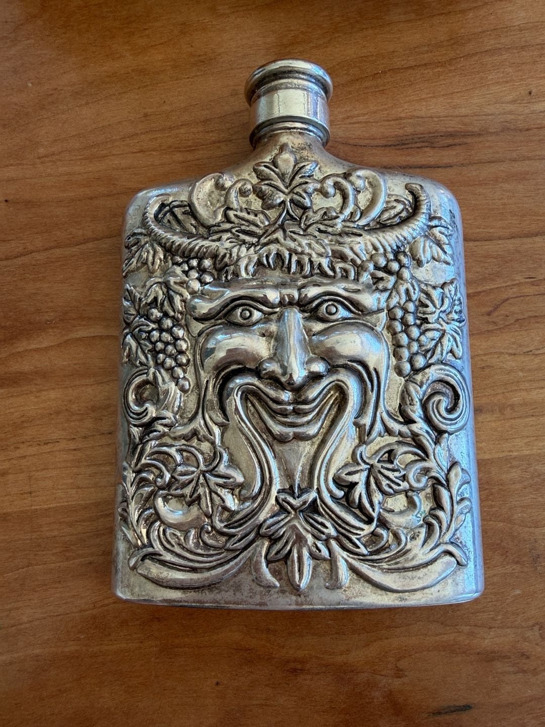 Godinger Bacchus Green Man Silverplate Flask Barware 2