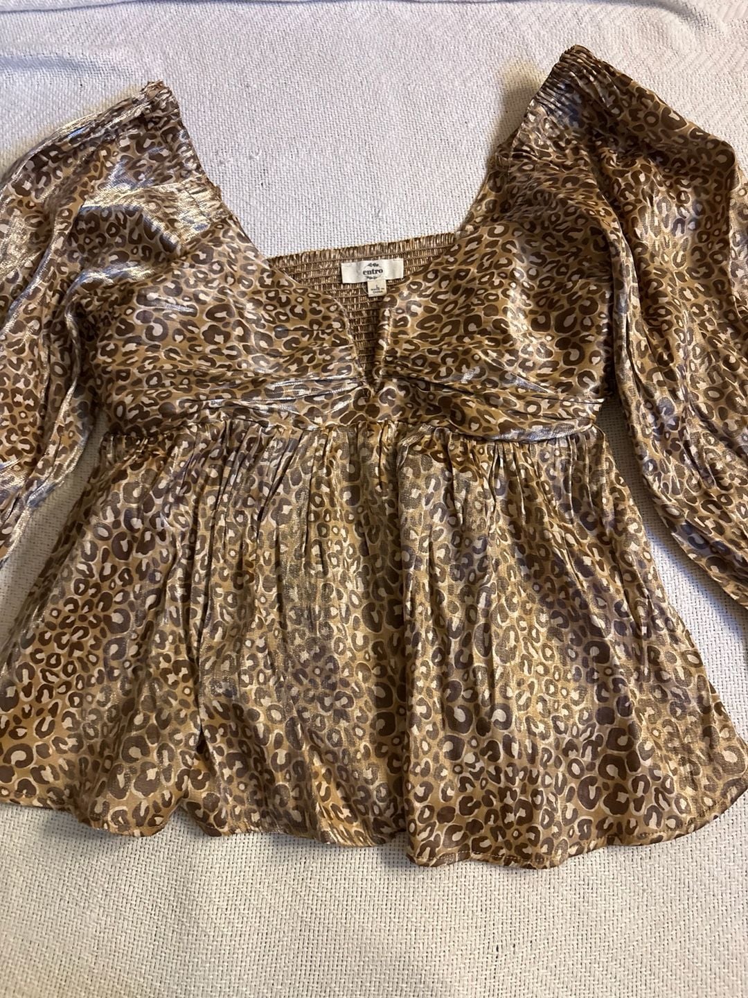 Entro Top Size L Leopard Print Metallic Long Sleeve Blouse 1