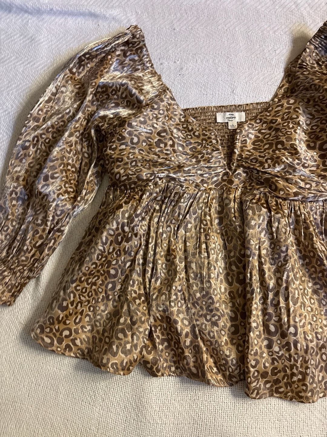 Entro Top Size L Leopard Print Metallic Long Sleeve Blouse 2