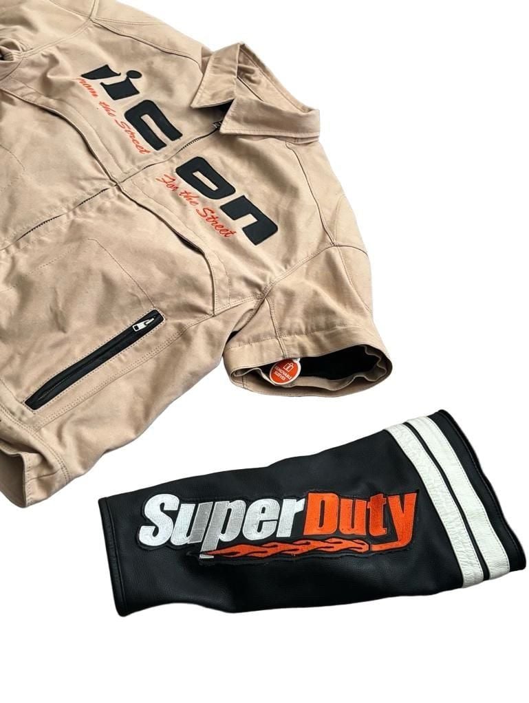 Icon Super Duty Motorcycle Jacket XL Tan Black Leather Removable Liner 3