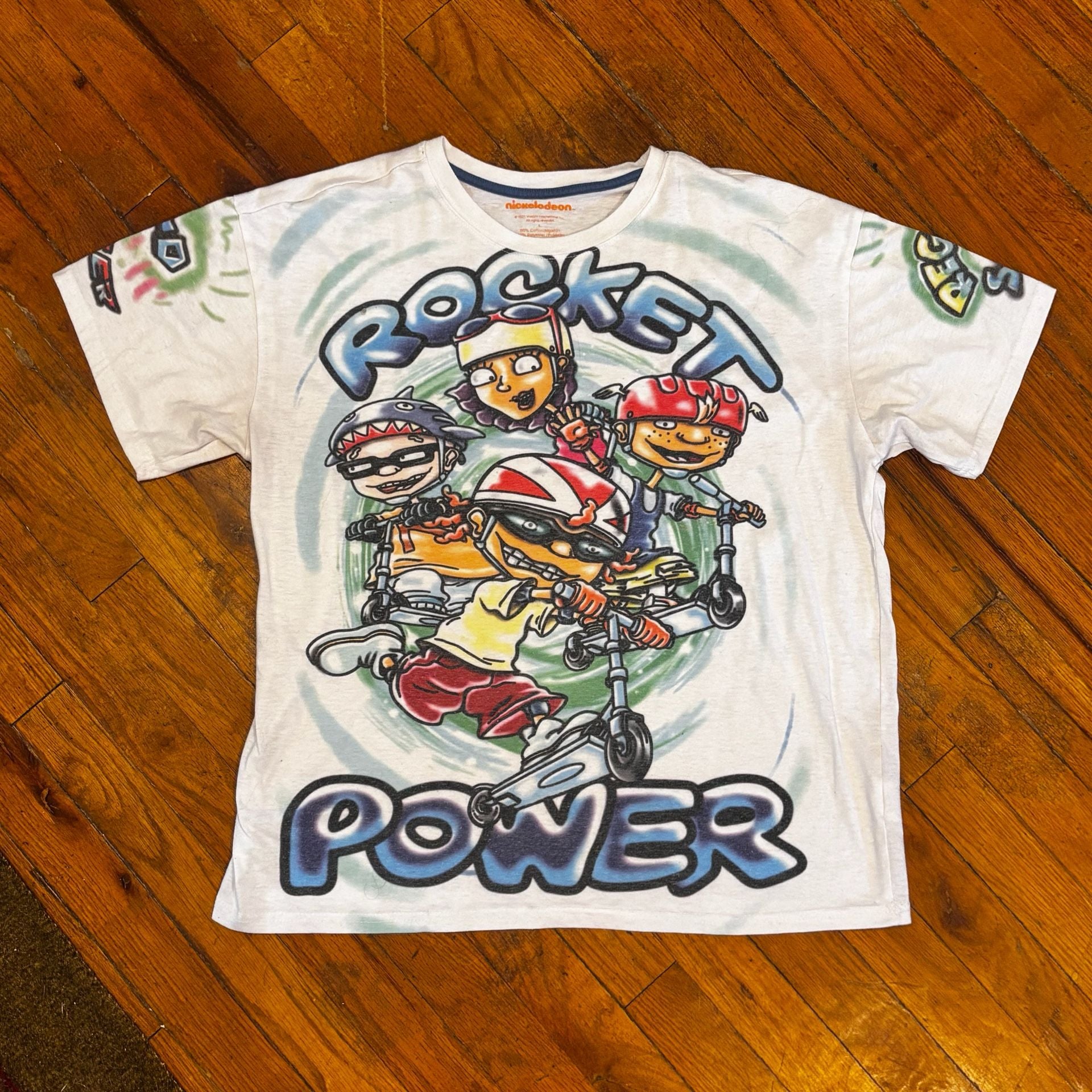 Rare Nickelodeon Rocket Power T-Shirt Size L White All Over Print 2