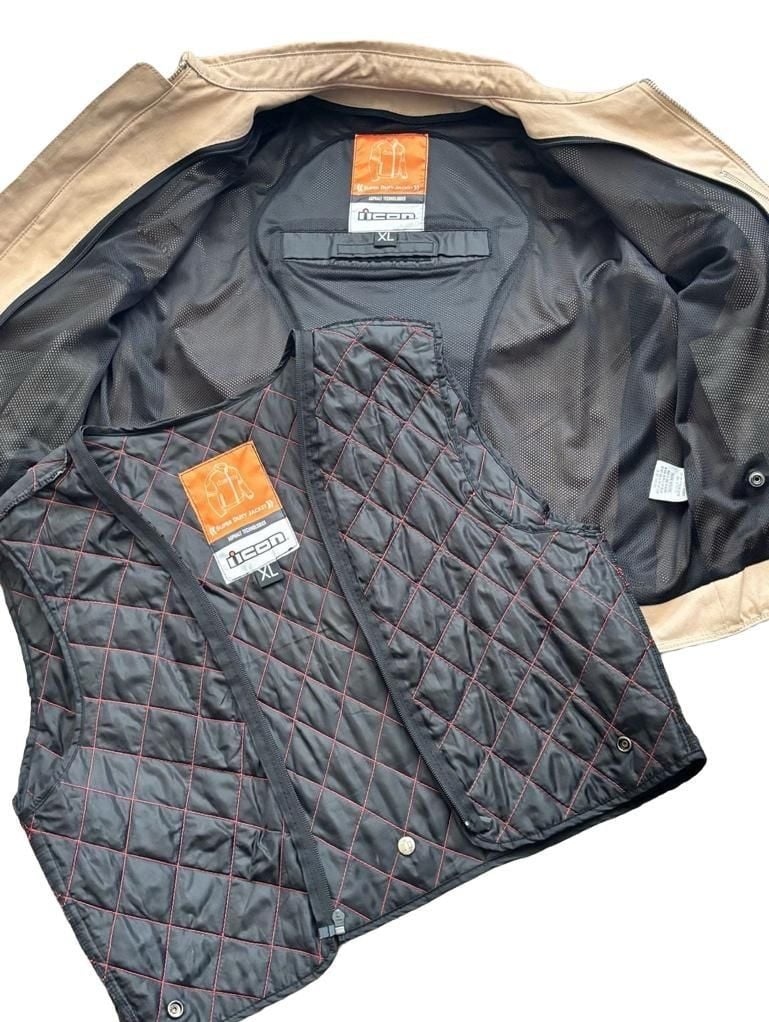 Icon Super Duty Motorcycle Jacket XL Tan Black Leather Removable Liner 5