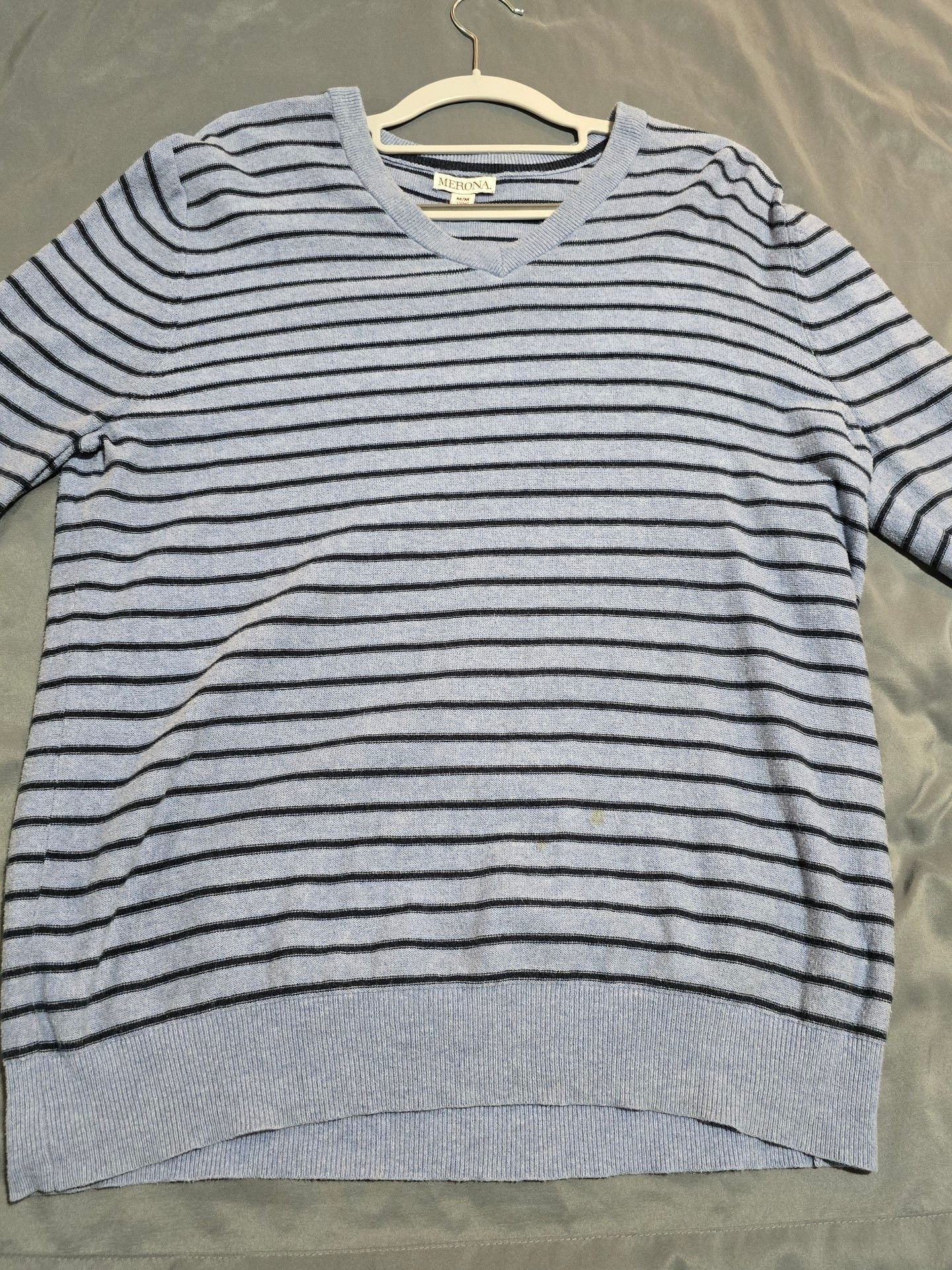 Merona Striped V-Neck Sweater Size M Blue Black 2