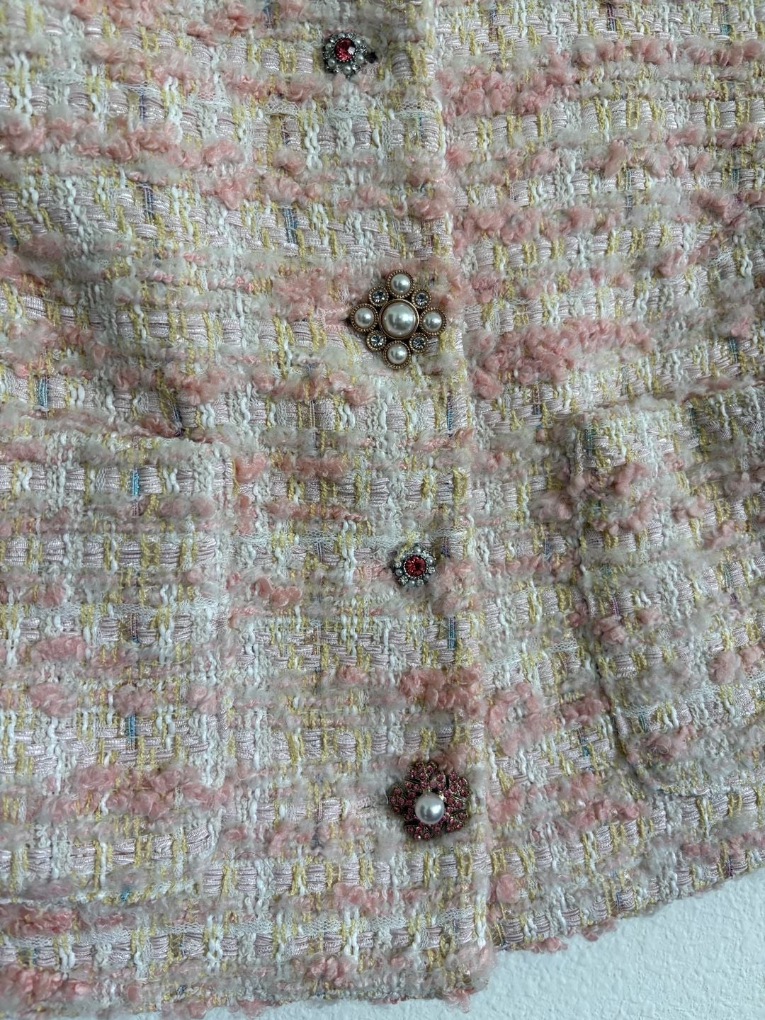 MABLE Tweed Vest Size S Pink Pearl Buttons 5