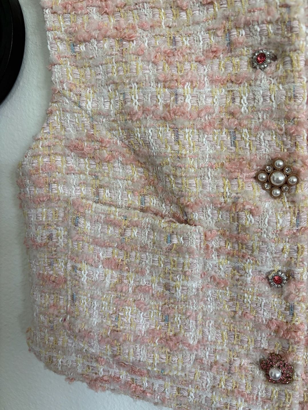 MABLE Tweed Vest Size S Pink Pearl Buttons 6