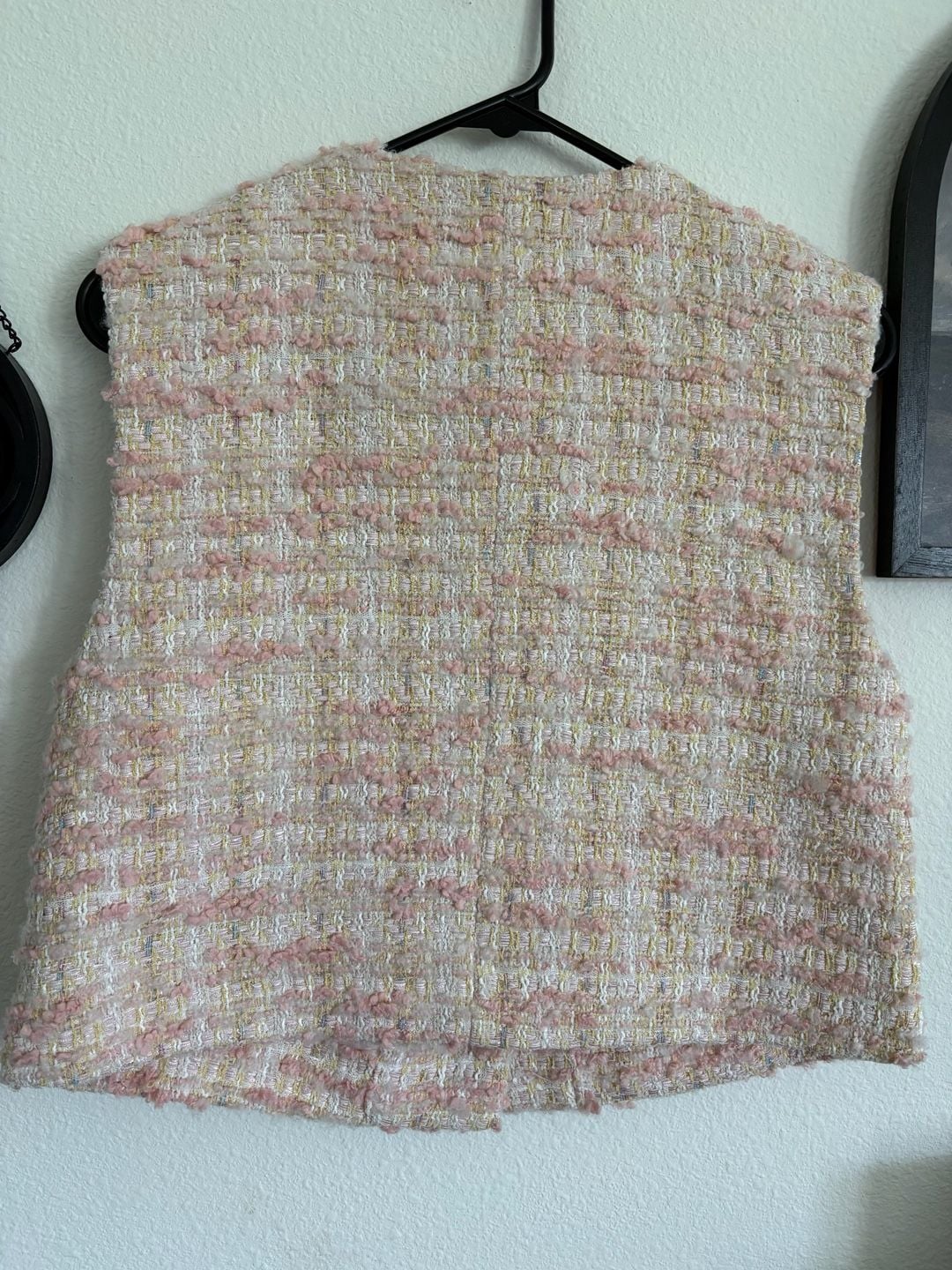 MABLE Tweed Vest Size S Pink Pearl Buttons 9
