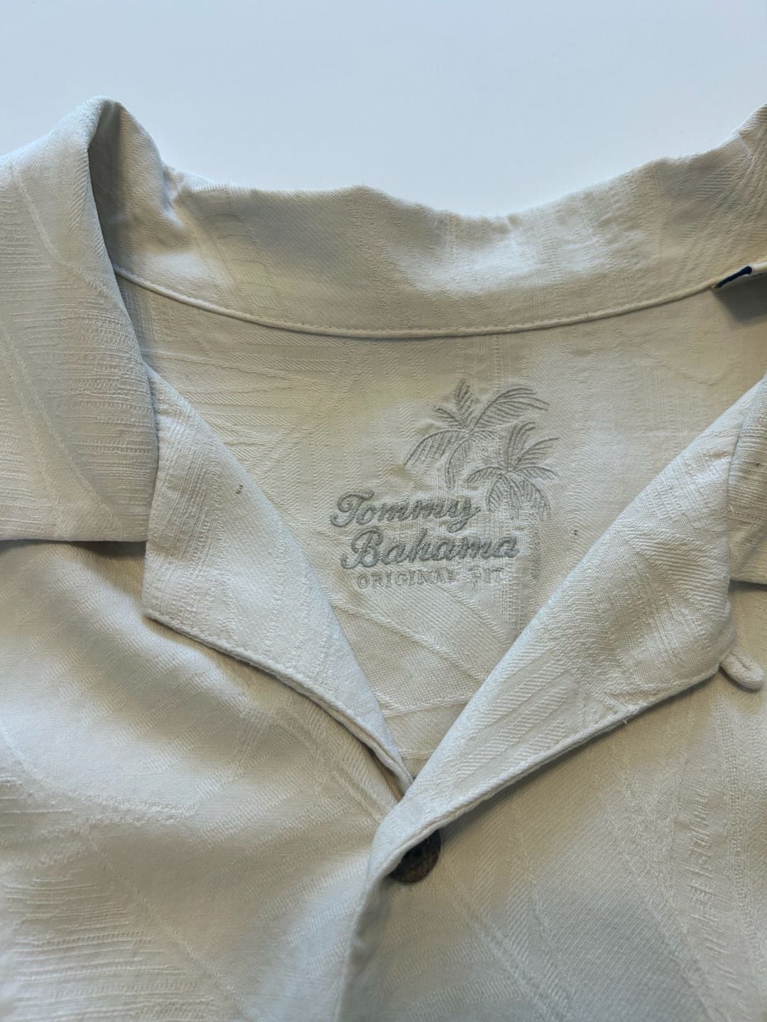 Tommy Bahama Silk Camp Shirt Beige Tropical Leaf XL 3