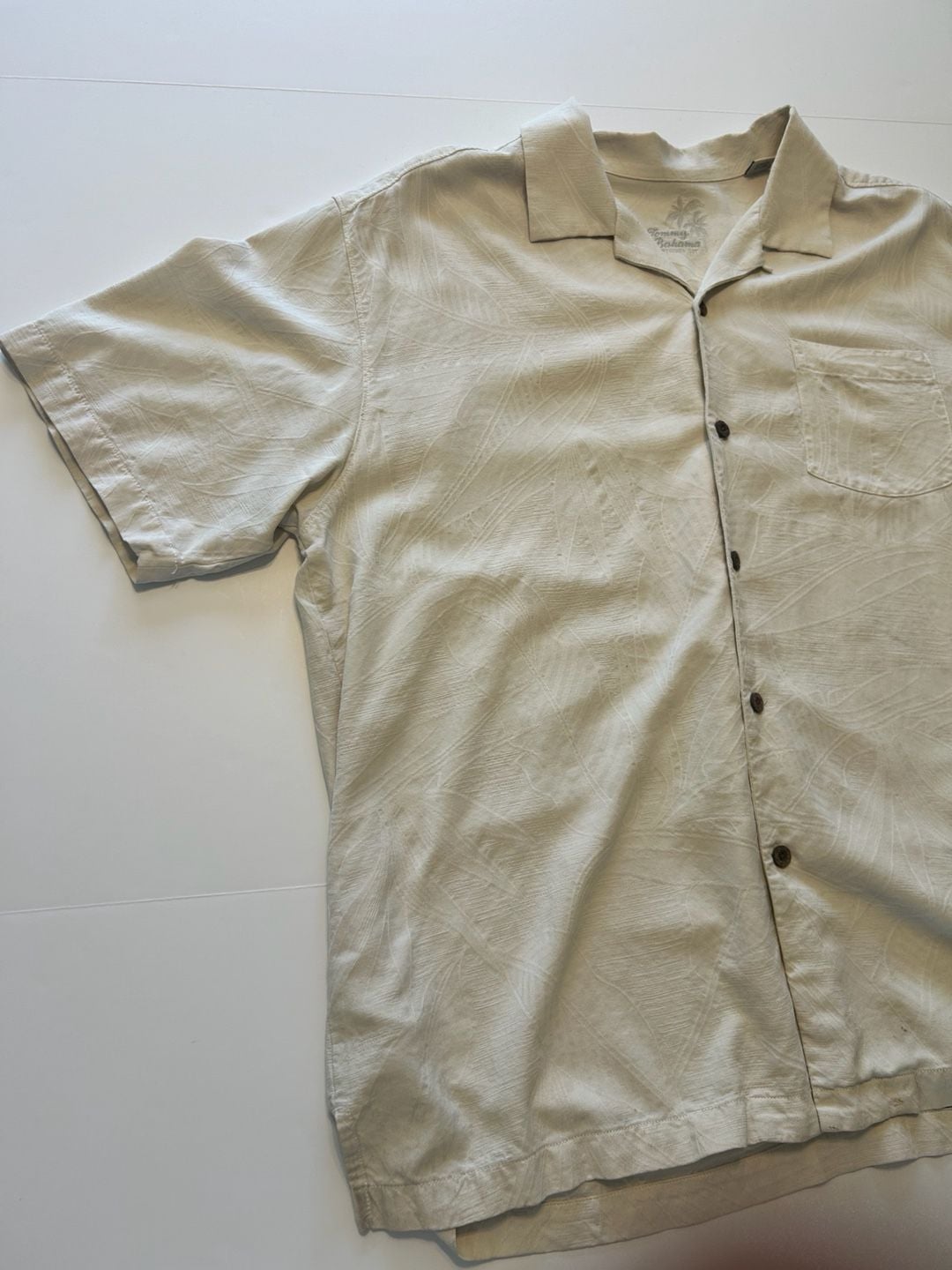 Tommy Bahama Silk Camp Shirt Beige Tropical Leaf XL 5