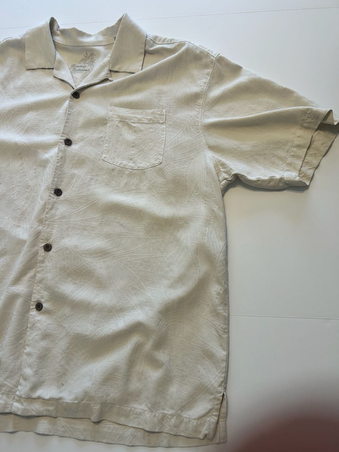 Tommy Bahama Silk Camp Shirt Beige Tropical Leaf XL 6