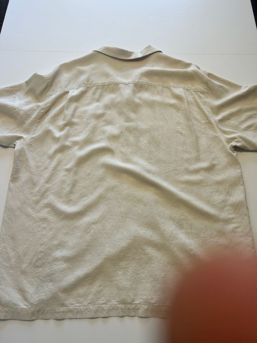 Tommy Bahama Silk Camp Shirt Beige Tropical Leaf XL 8