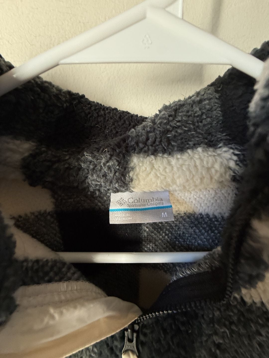 Columbia Sherpa Fleece Jacket Black Cream Buffalo Plaid Full Zip size M 3