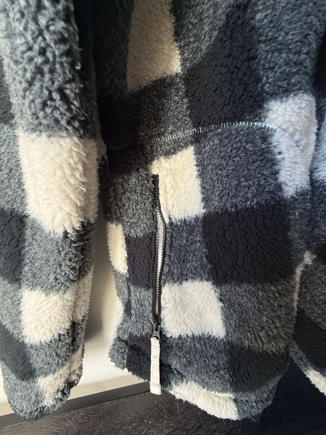 Columbia Sherpa Fleece Jacket Black Cream Buffalo Plaid Full Zip size M 5