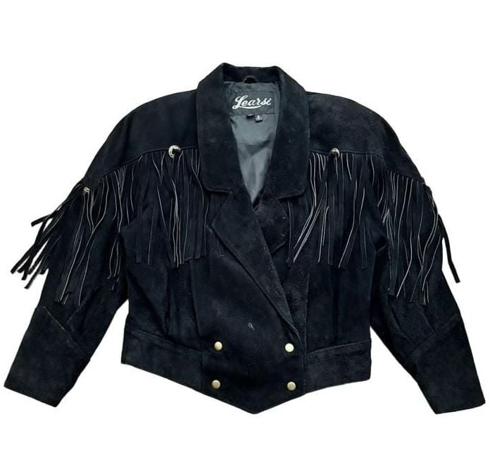 Learsi Suede Fringe Jacket Size M Black Western Leather Crop 2