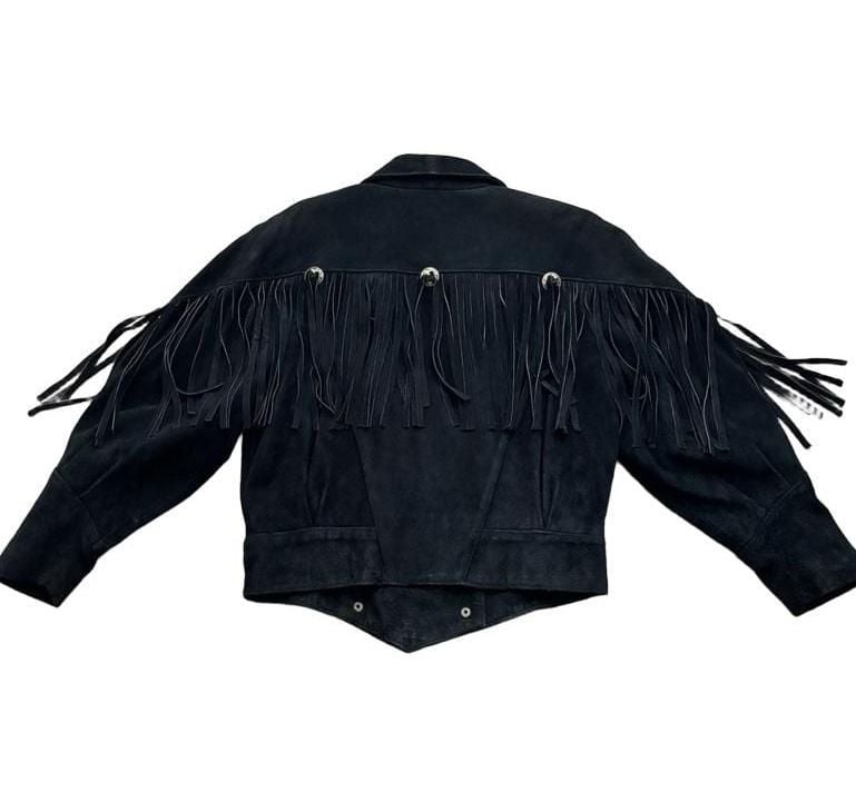Learsi Suede Fringe Jacket Size M Black Western Leather Crop 3