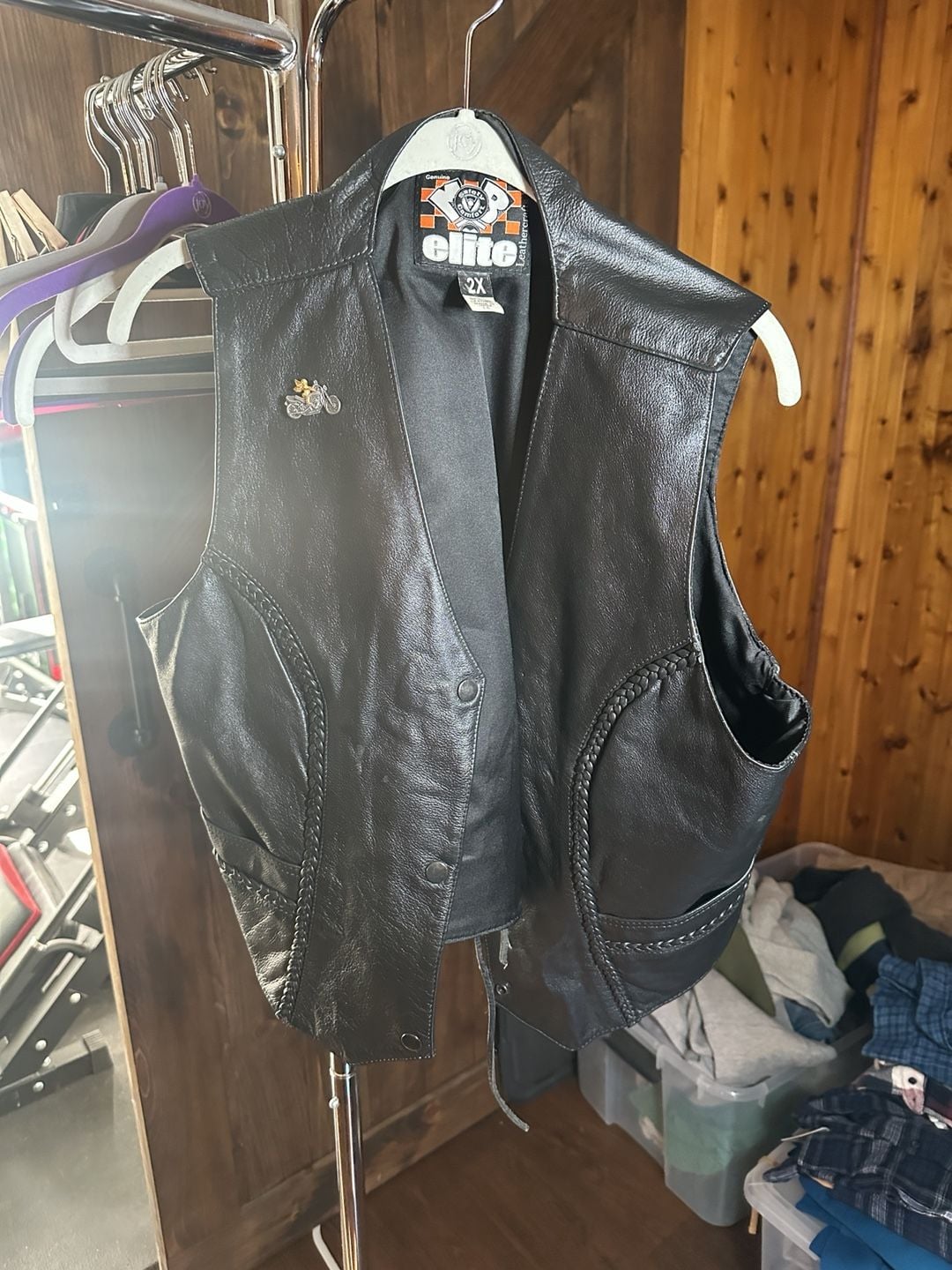 Elite Leathercrafts Motorcycle Vest Size 2X Black Leather Biker 2