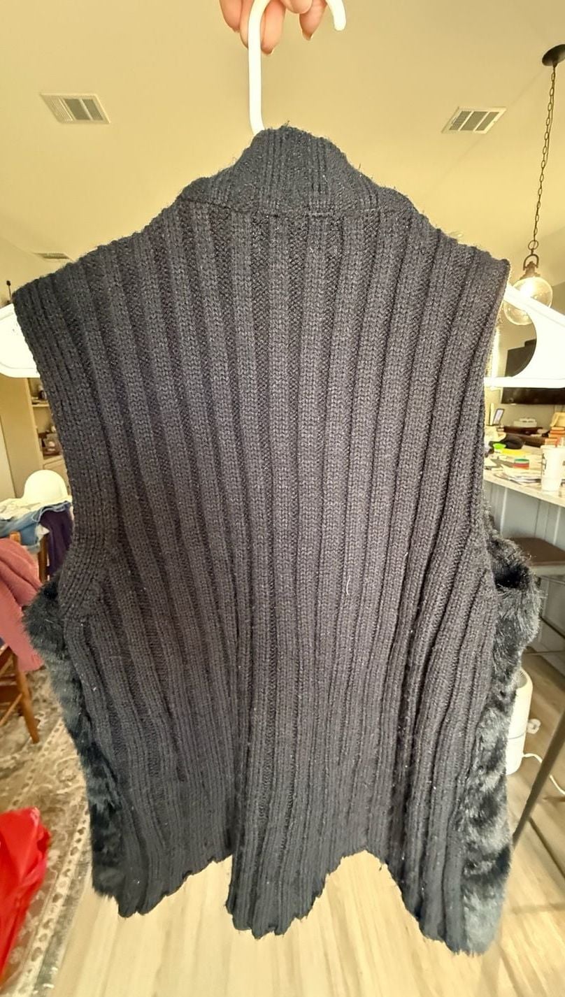 iDoll Faux Fur Y2K Vest Size L Black Full Zip Knit Collar 3