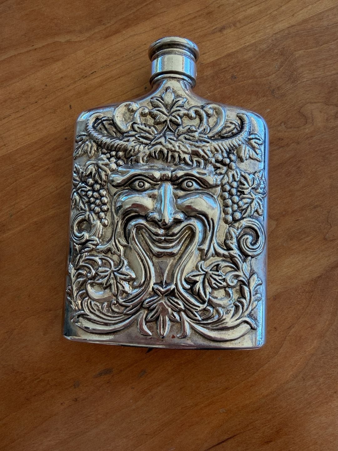 Godinger Bacchus Green Man Silverplate Flask Barware 8