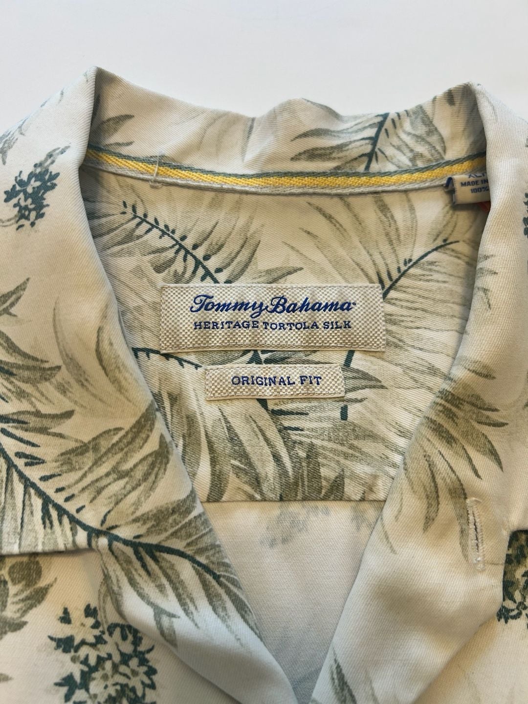 Tommy Bahama Silk Camp Shirt Green Palm Frond Print XL 3
