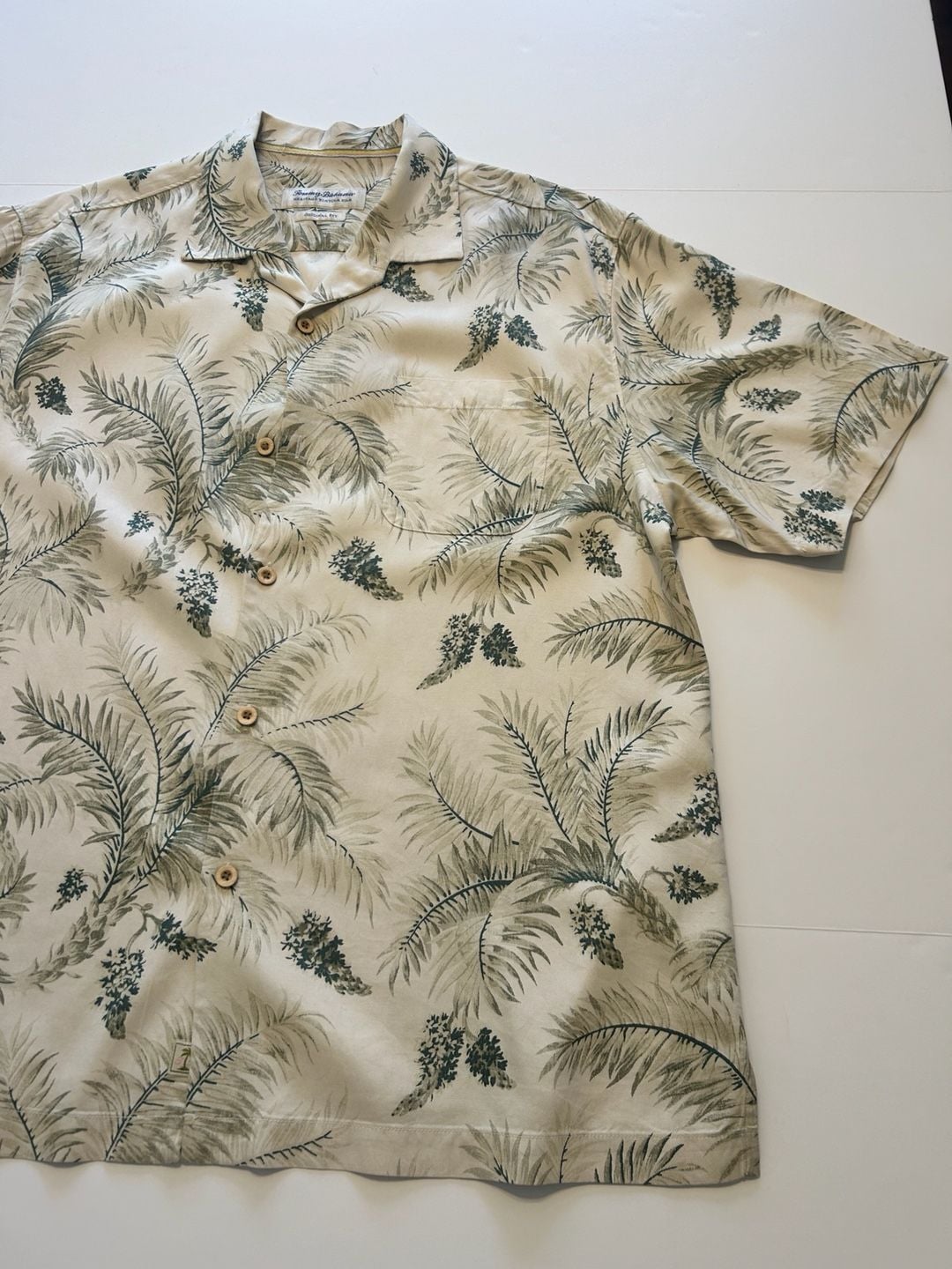 Tommy Bahama Silk Camp Shirt Green Palm Frond Print XL 6