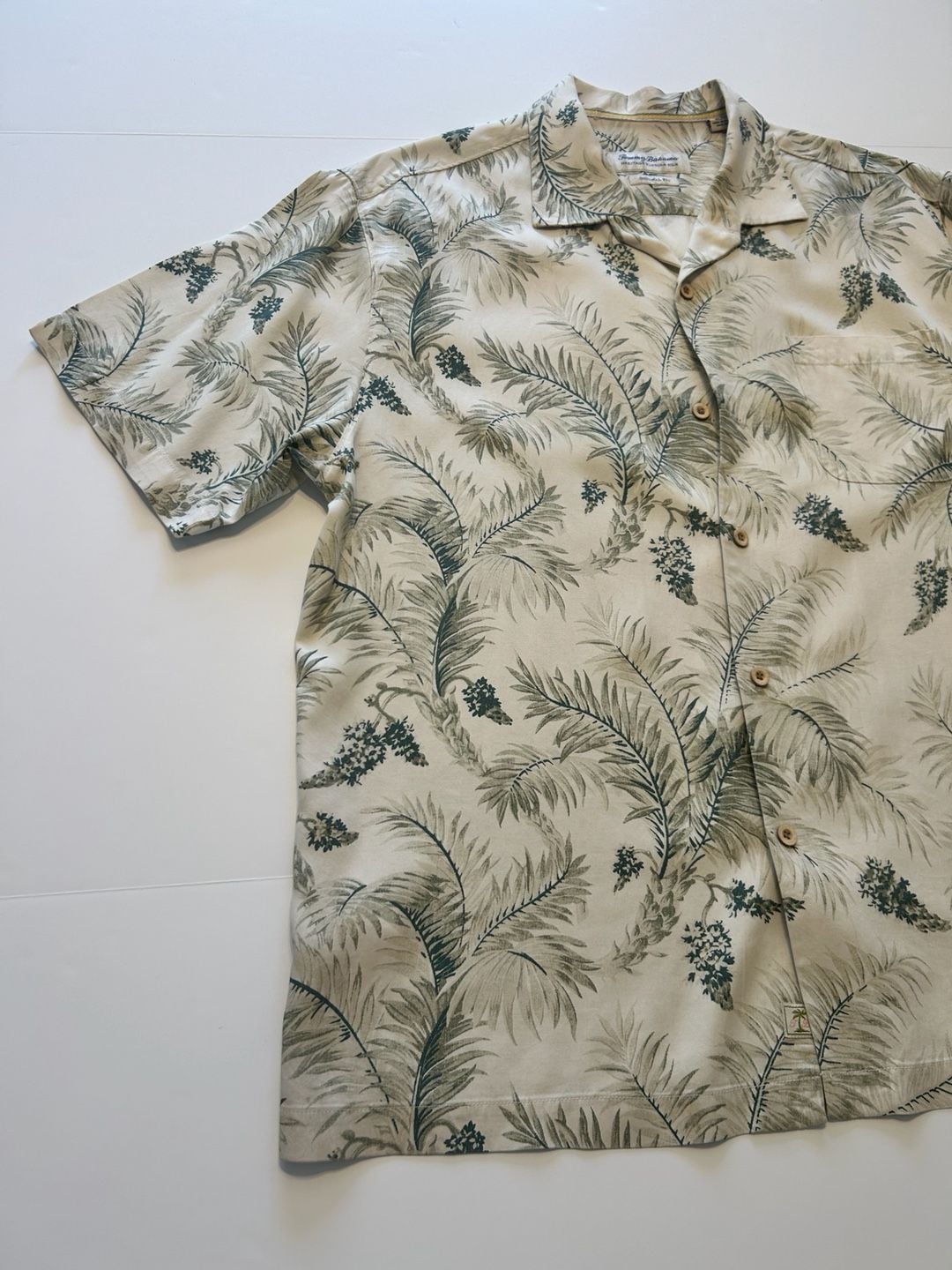 Tommy Bahama Silk Camp Shirt Green Palm Frond Print XL 7