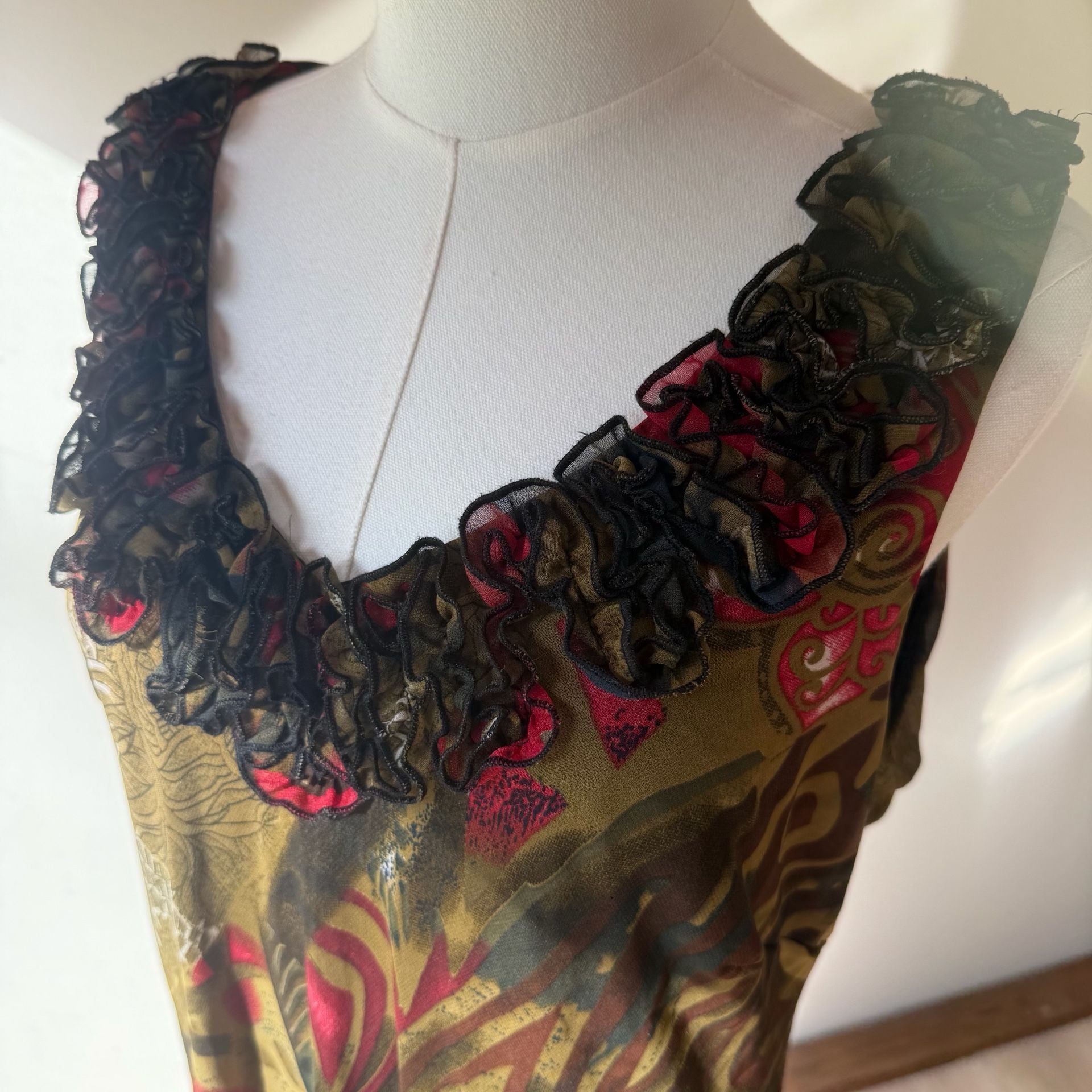 Vintage Floral Ruffle Midi Dress Plus Size 4