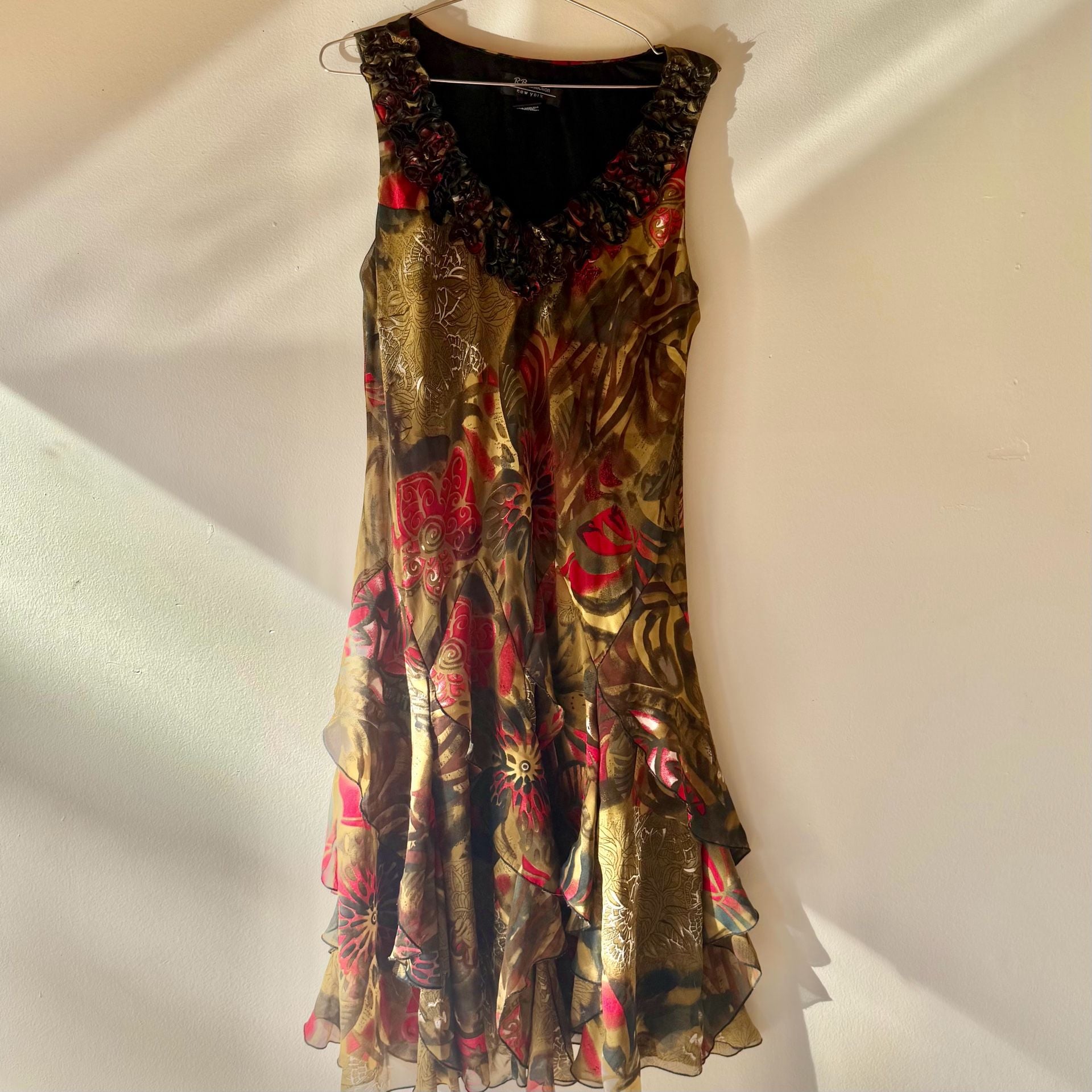 Vintage Floral Ruffle Midi Dress Plus Size 7